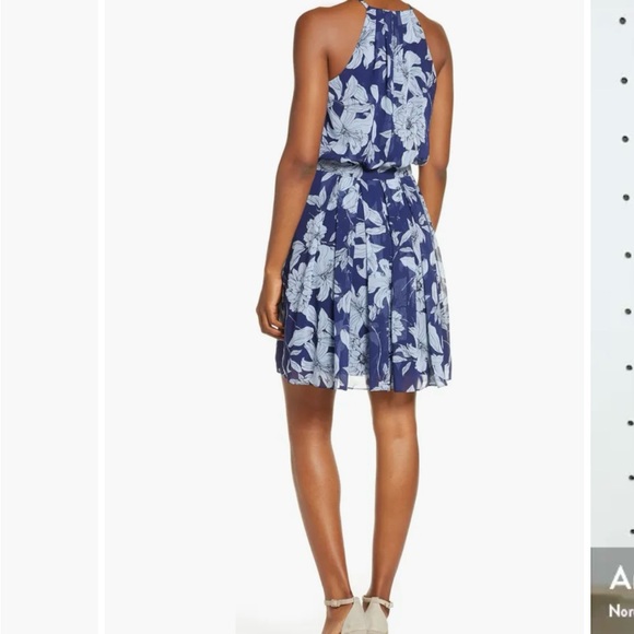 NEW Eliza J Dress Women Plus Sz 18 Floral Halter Blue Pleated Short Dressy Party - Picture 2 of 15